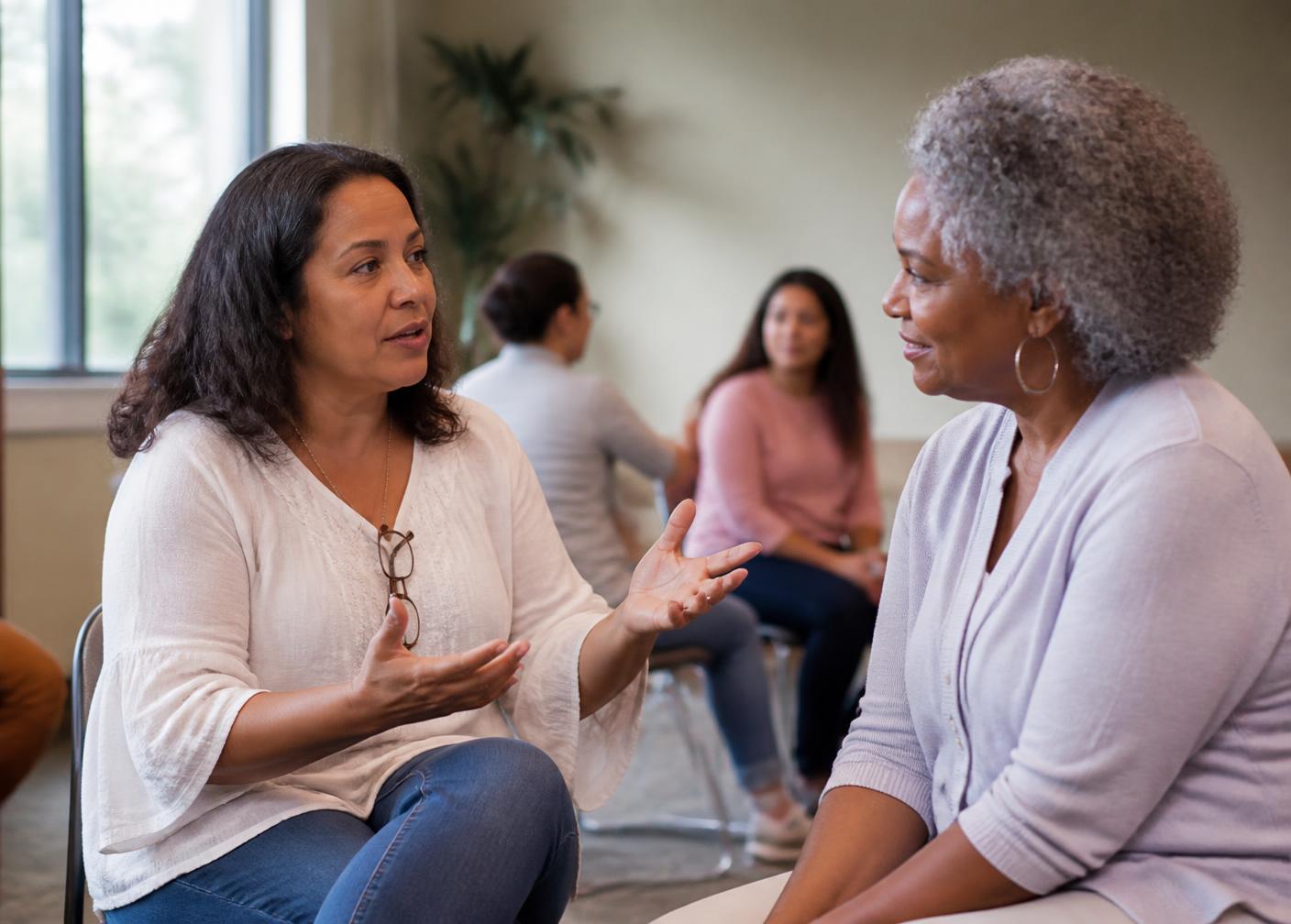 Community members learning together in a supportive circle