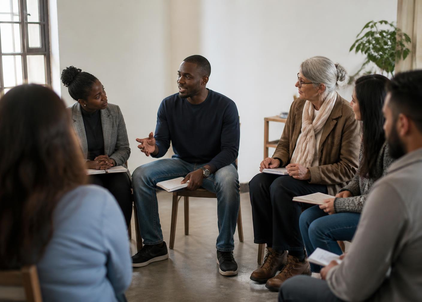 Community members learning together in a facilitated circle